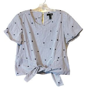 Aqua Star Embroidered Crop Top Short Sleeves Medium July 4th Festival St…